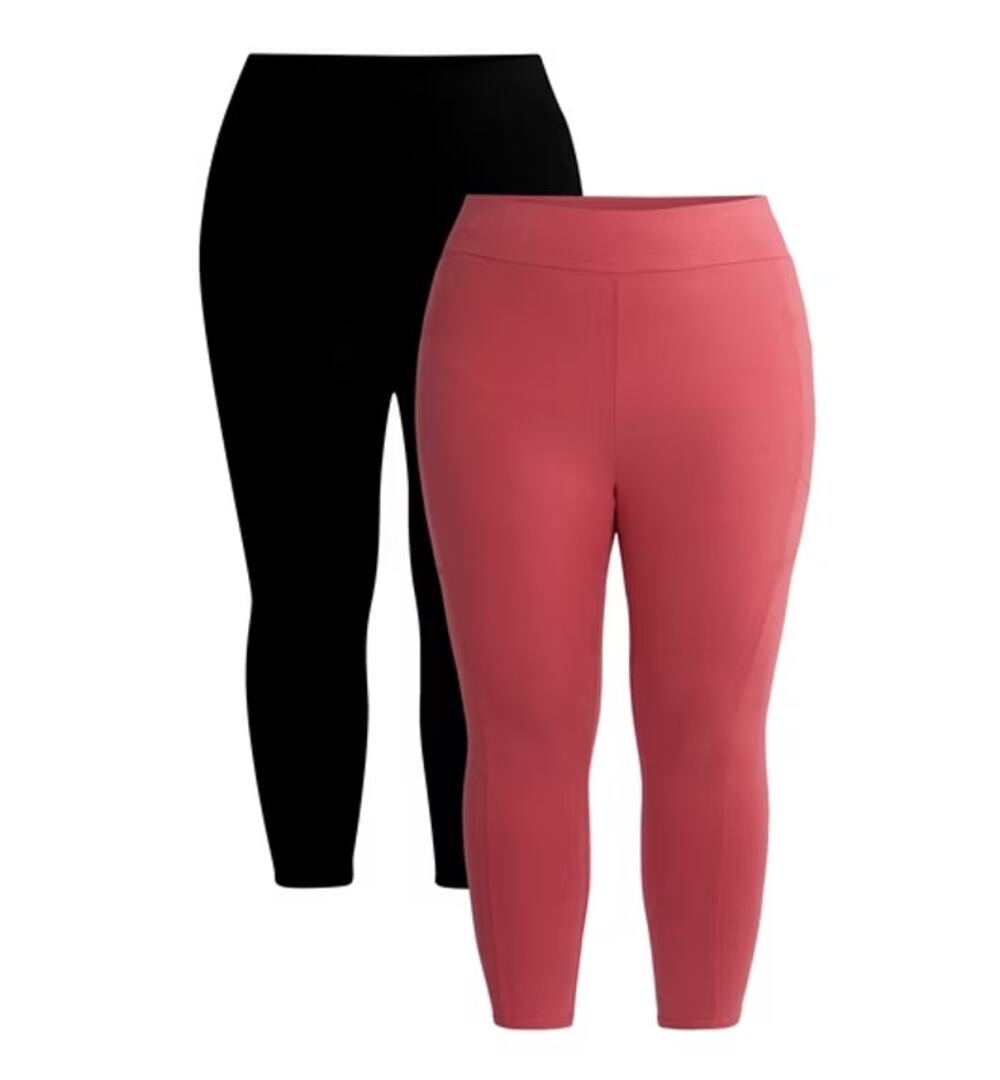Terra & Sky Women's 2-Pack Leggings Size 4X Coral & Black Pull-On Capri NEW